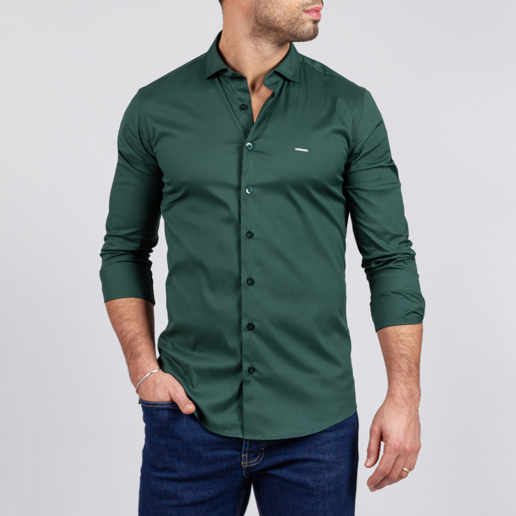 Camisa Zolf Gola Italiana Verde Royal Slim Fit - Man Inc Fashion